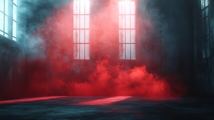 Naklejka premium A surreal scene where everything is enveloped in a peach-colored mist, with the source being a single flickering candle, casting shadows and light that dance softly across the scene.