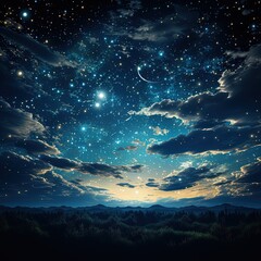 Fototapeta premium Celestial Night Sky Patterned Background with Cosmic Elements