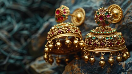 Fototapeta premium Artificial jhumka earrings plated in gold