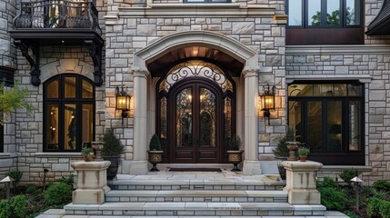 Large, solid entrances with artistic details are often the focus in European-style home design, adding a touch of luxury to the building.