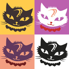 Cat muzzle seamless scheme pattern background set
