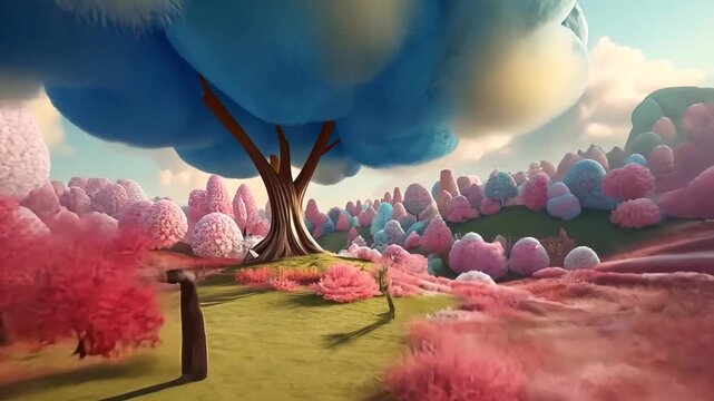 Magic pastel colored landscape in cotton candy world