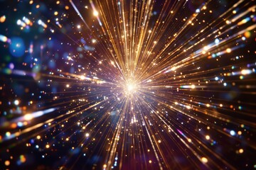 Fototapeta premium A 3D holographic starburst, with rays of light emanating from a central point