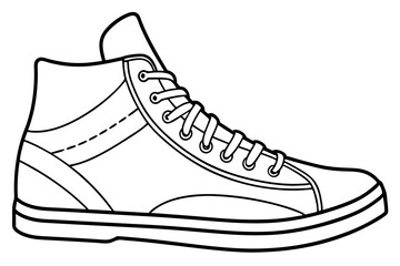 Continuous single line drawing of high-top sneaker, art vector illustrator