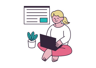 リラックスして仕事している女性のイラスト