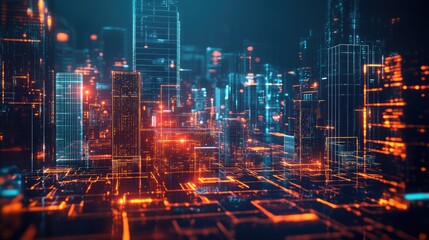 Fototapeta premium Abstract Futuristic Cityscape with Neon Lights