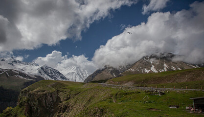 Kazbek mountain in Snow Winter Sunny day