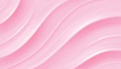 Pink strawberry yogurt or ice cream surface texture with wave pattern. Milk creamy sweet fruit and berry product. Soft and frozen sorbet or dairy pudding smooth top. Realistic vector background.
