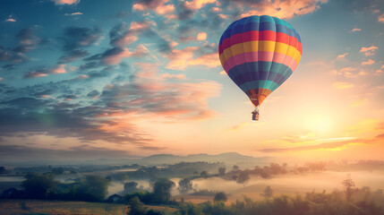Obraz premium Beautiful hot air balloon floating in the sky.