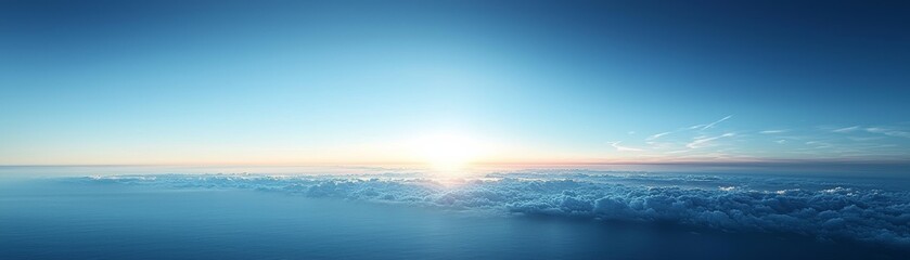 Fototapeta premium A serene ocean view at sunrise, showcasing a landscape of soft waves and a clear sky in beautiful blue tones.