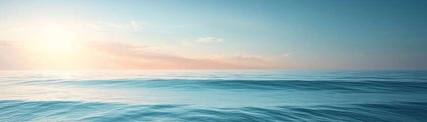 Obraz premium Serene ocean view at sunrise, showcasing calm water and soft pastel skies for a peaceful atmosphere.