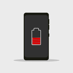 Flat illustration charge battere, 3 bar battere, charge red sign