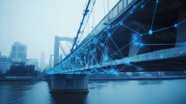 Smart sensors on a bridge monitoring structural integrity