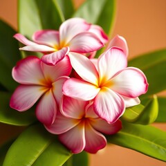 Fototapeta premium Vibrant Pink Plumeria Blooms in Close-Up Ai generated 