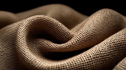 Fototapeta premium Detailed close-up of natural burlap fabric with intricate texture and flowing folds, highlighting the rustic and organic material.