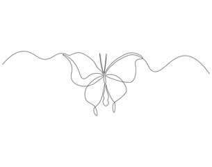 Continuous line drawing of butterfly. Single line illustration of butterfly flying. Flying animal concept. Editable outline
