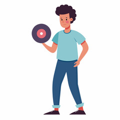 A  male musician hold a cd vinyl art vector illustration