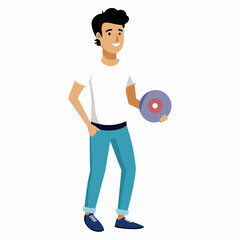 A  male musician hold a cd vinyl art vector illustration