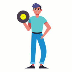A  male musician hold a cd vinyl art vector illustration