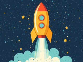 Fototapeta premium Colorful rocket launching into starry space 