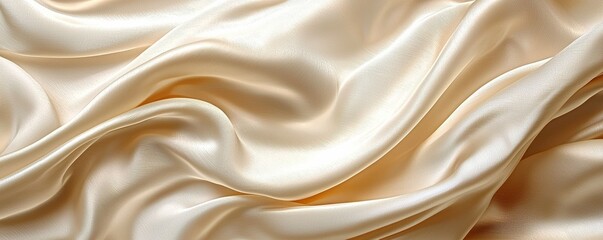 Fototapeta premium Elegant cream satin fabric flowing gracefully, perfect for showcasing luxury and beauty in design or textile projects.