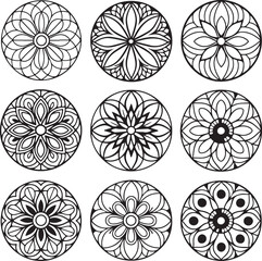 mandala floral set vector art illustration