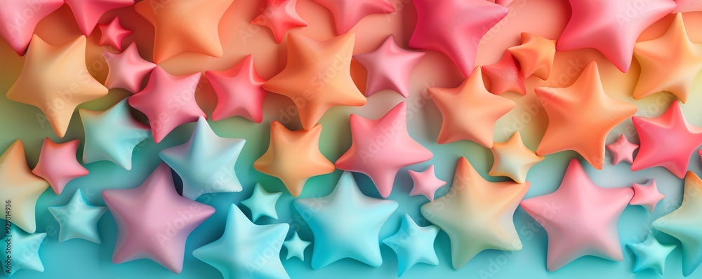 Poster a seamless 3d geometric pattern of interlocking stars in vibrant colors, offering a playful and dyna