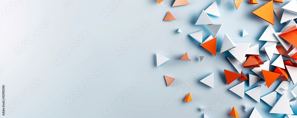 Poster a striking 3d design of overlapping triangles in bold primary colors, creating a visually engaging l
