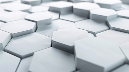 Obraz premium A minimalist 3D background with a pattern of hexagonal prisms in monochrome shades, providing a sleek and modern aesthetic with copy space in the center