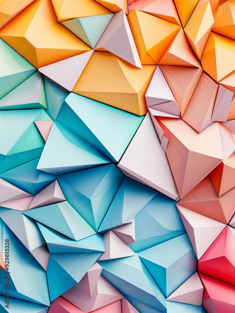 Poster a dynamic 3d pattern of interconnected polygons in bright, contrasting hues, creating a vibrant and 