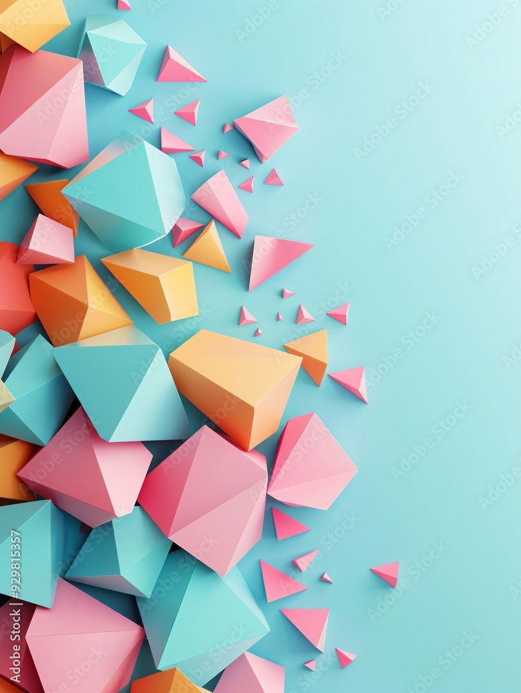 Poster a dynamic 3d pattern of interconnected polygons in bright, contrasting hues, creating a vibrant and 