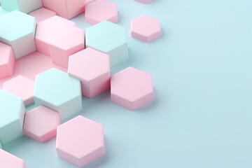 Obraz premium A clean 3D background with a grid of hexagonal prisms in soft pastels, providing a soothing and modern aesthetic with ample copy space at the top