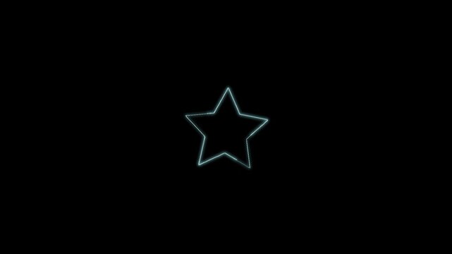 Animation saber video glowing star on black colour background.Abstrack neon bright particle star shape