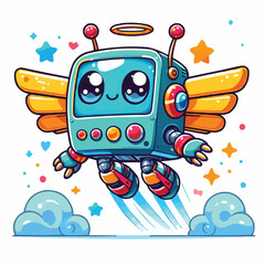 Fototapeta premium Cute cartoon robot flying