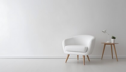 white chair on the empty room interior design with white wall background.