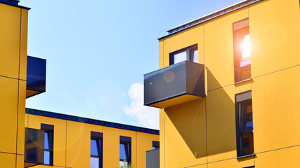 Modern architecture of urban residential apartment buildings on a sunny day. Facade of a modern apartment building.