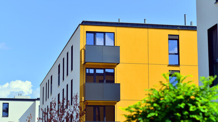 Modern architecture of urban residential apartment buildings on a sunny day. Facade of a modern apartment building.