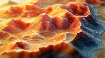 Abstract Topographic Map with Vibrant Colors and Detailed Contours Depicting Mountainous Terrain in a ed Landscape