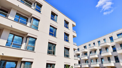 Modern architecture of urban residential apartment buildings on a sunny day. Facade of a modern apartment building.
