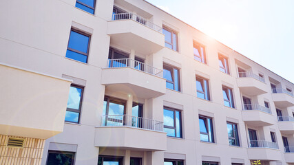 Modern architecture of urban residential apartment buildings on a sunny day. Facade of a modern apartment building.