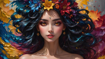 A beautiful woman who attracts and inspires everyone who sees her. Brightly colored, beautiful, dreamy.