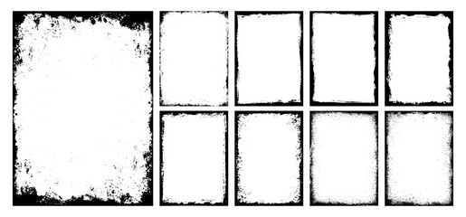 Grunge frame border or background set with ink paint brush stroke, torn paper effect and dirty overlay texture for social media. Retro business banner frame pattern or silhouette with watercolor art. © Impixdesign