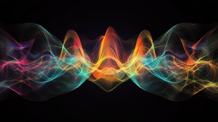 Fototapeta premium Abstract Colorful Wavy Lines on Black Background - Digital Art, Technology, and Design Element