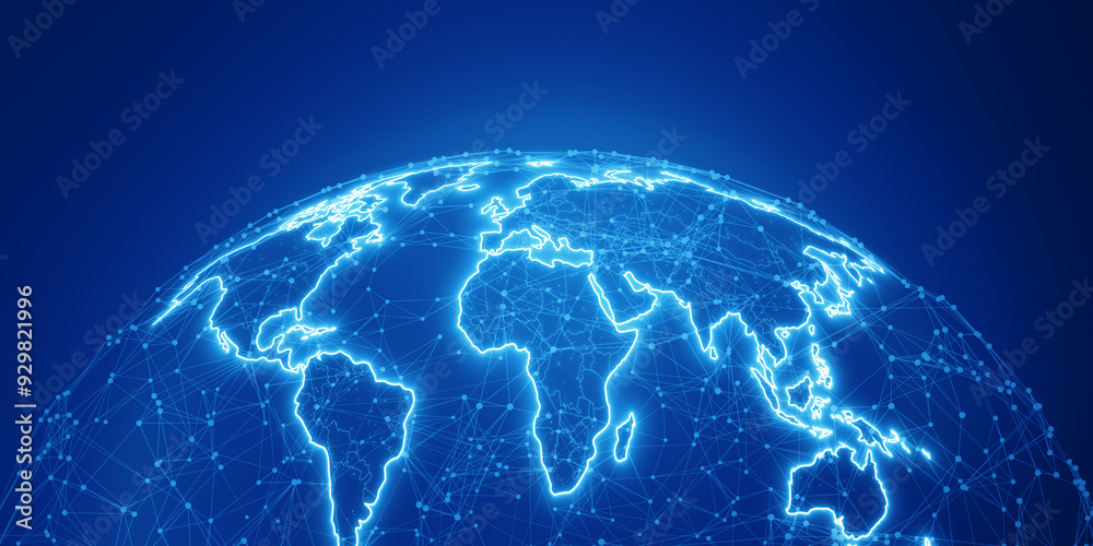 Poster Abstract glowing polygonal map. Innovation and interactive map. 3D Rendering.