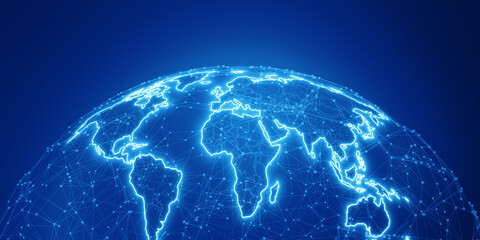 Abstract glowing polygonal map. Innovation and interactive map. 3D Rendering.