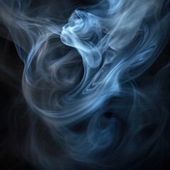 Obraz premium Abstract Blue Smoke Swirls on Black Background - Mystical Vapor Design.