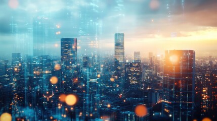 Fototapeta premium Cityscape with Digital Overlay