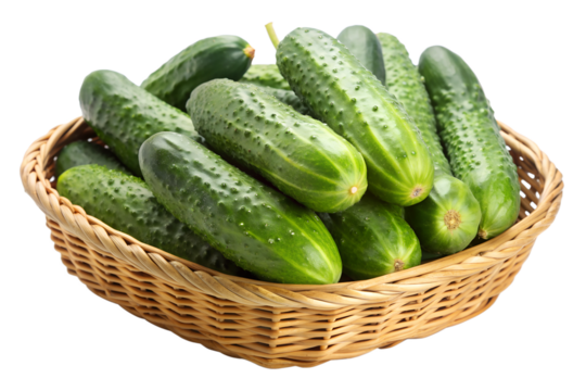Fresh Green Cucumbers in a Basket