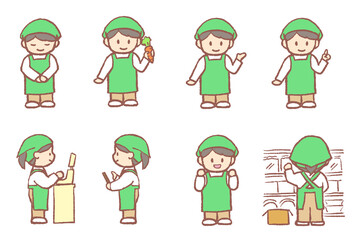 スーパー店員セット 緑色の制服