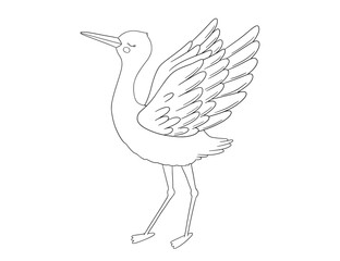 Line drawing stork. Bird as symbol for baby shower, pregnancy. Vector outline sketch for coloring book. Cute hand drawn doodle illustration